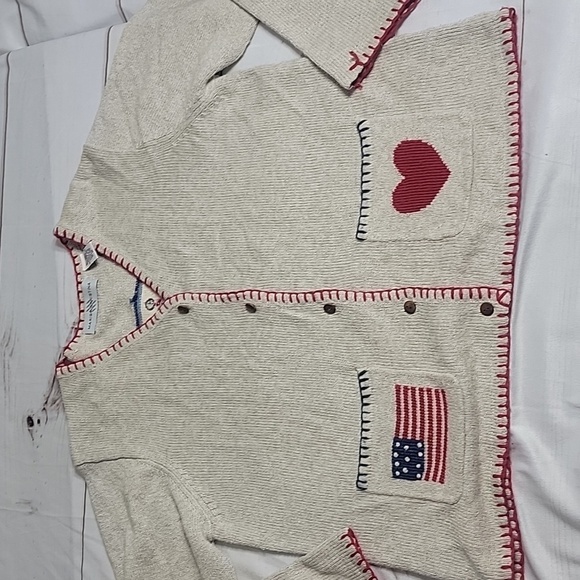 MARISA Christina Button Front Amish American Cross Stitch Cardigan size Medium - Picture 10 of 10